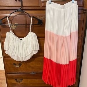 Perfectly Punctual White Colorblock Pleated Two-Piece Dress